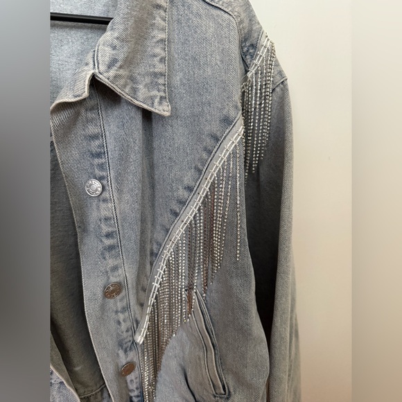 Windsor Rocker-Chic Rhinestone Fringe Denim Jacket, size L - Picture 7 of 14